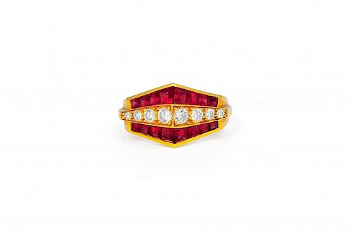 An Oscar Heyman Gold, Ruby and Diamond Ring