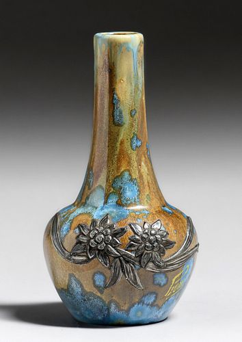 Pierrefonds - French Crystalline Silver Overlay Vase c1905