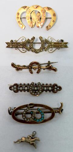 5 Victorian Gold Horseshoe Brooches