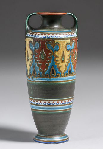 Tall Gouda Pottery Two-Handled Vase c1920s