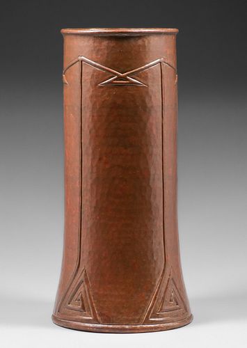 Mexican Arts & Crafts Hammered Copper Vase c1950s