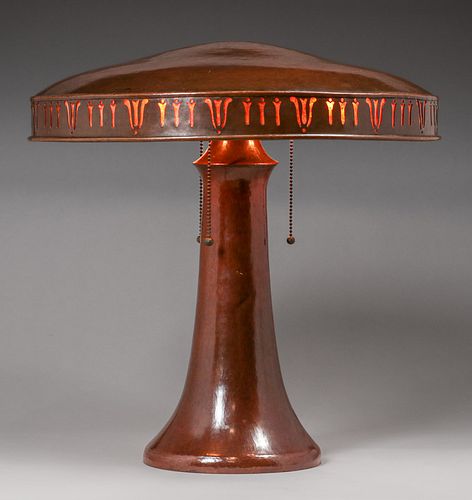 Unusual Dirk van Erp Hammered Copper & Mica Flat Top Lamp c1915-1920