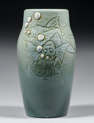 Weller Jeweled Fish Vase c1910s