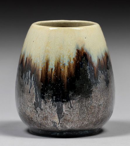 Small Fulper Pottery Mirror Black & Ivory Vase c1910s