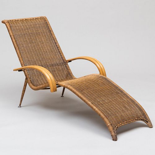 Mid Century Wicker Chaise Lounge, Probably Italian