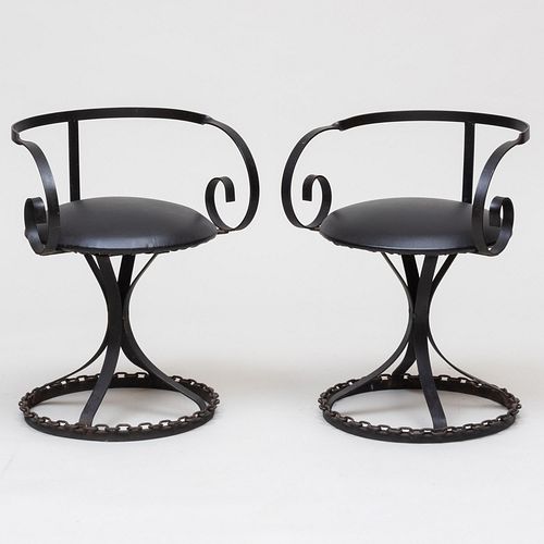 Pair of George Mulhauser Style Painted Metal Swivel Chairs