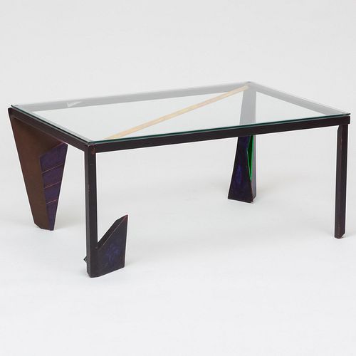 Post Modern Polychrome Metal and Glass Low Table
