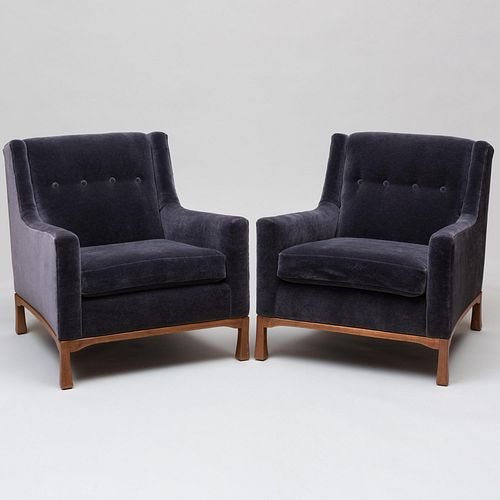 Pair of Mohair Upholstered Armchairs, Possibly Widdicombe