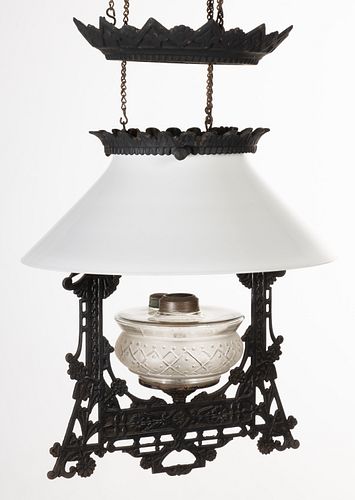 BRADLEY & HUBBARD CAST-IRON KEROSENE HANGING LAMP