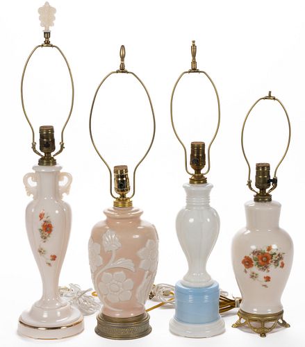 ALADDIN ALACITE AND DECAL ELECTRIC TABLE LAMPS, LOT OF FOUR