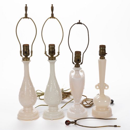 ALADDIN IVORY / ALACITE GLASS ELECTRIC TABLE LAMPS, LOT OF FOUR
