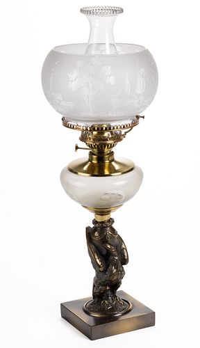 BRADLEY & HUBBARD NO. 532B / EAGLE FIGURAL STEM KEROSENE STAND LAMP