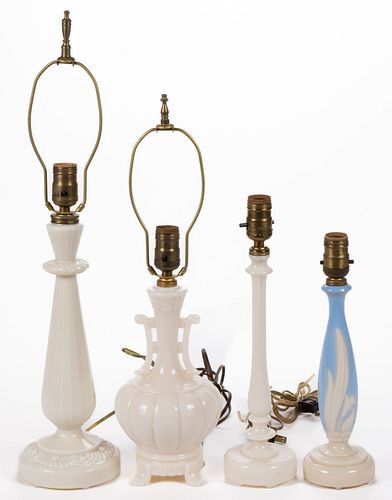 ALADDIN ALACITED GLASS ELECTRIC TABLE LAMPS, LOT OF FOUR