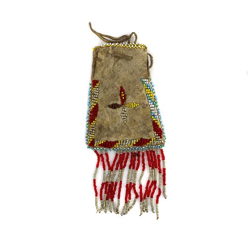 NO RESERVE - Apache Beaded Leather Bag c. 1900s, 6.5" x 3" (DW1342)