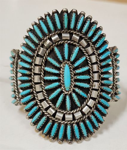 ZUNI SILVER AND TURQUOISE CUFF 1.61 OZT