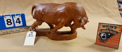 CARVED WOODEN BULL 7-1/2"H X 12"L