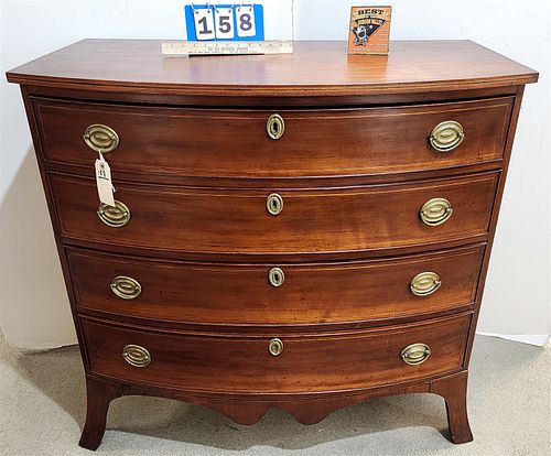 c1820 HEPPLEWHITE CHERRY 4 DRAWER BOW FRONT CHEST W/FRENCH FOOT 40"H X 41 1/2"W X 23"D