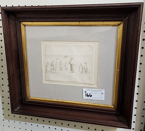 FRAMED BRUSH & BROWN INK AND WASH & BLACK CHALK "STUDIES OF PEASANTS HATS" BY FRANCIS P;ACE (1647-1728) 5.25"x6.75" w FRAME 15"X16.75"