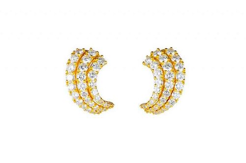 A Pair of Tiffany & Co. Gold and Diamond Earclips