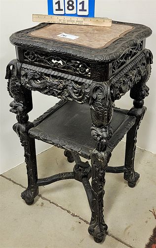 19THc CHINESE MARBLE TOP STAND 32"H X 16 1/2"SQ