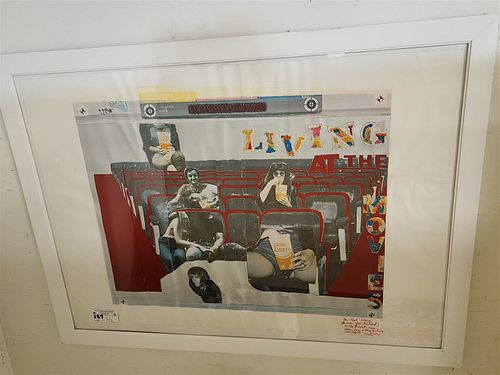 FRAMED LITHO "lIVING AT THE MOVIES" SGND. LARRY RIVERS 24 1/2" X 34 1/2" w/ frame 29 1/4" x 39 1/4"