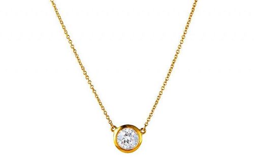 A Tiffany & Co. by Elsa Peretti Gold and Diamond Solitaire Necklace