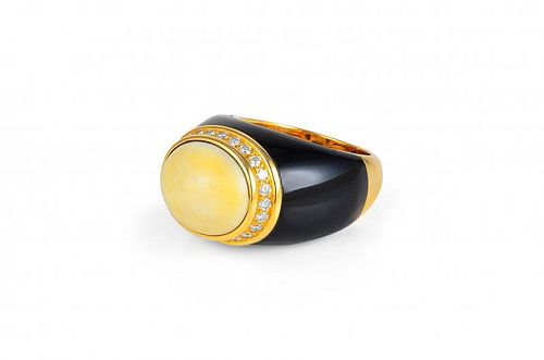 A Chanel Gold, Onyx, Chalcedony and Diamond Ring