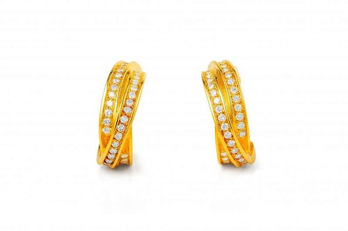 A Pair of Cartier Gold and Diamond Hoop Earrings