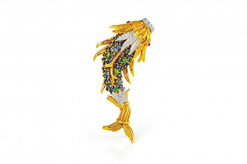 A Tiffany & Co. by Jean Schlumberger Gold and Multi-Gem "Dauphin" Brooch