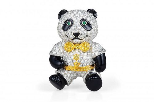 An Object: Adorable Panda on Swing, Gold, Diamonds and Pearls