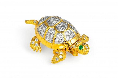A Tiffany & Co. Gold, Diamond and Emerald Turtle Pendant/Pin