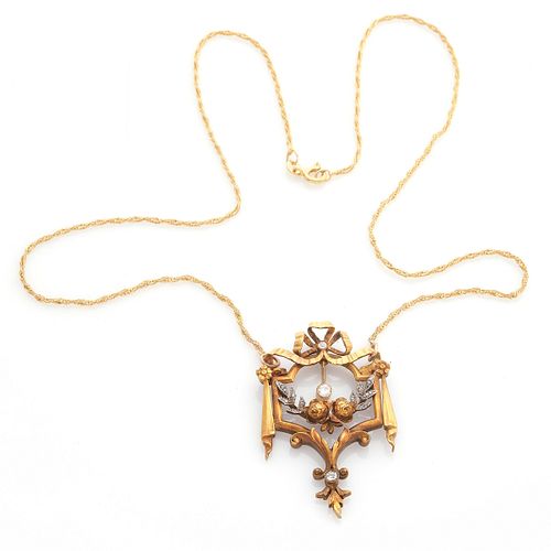 Edwardian Diamond, 14k Gold, Silver Necklace