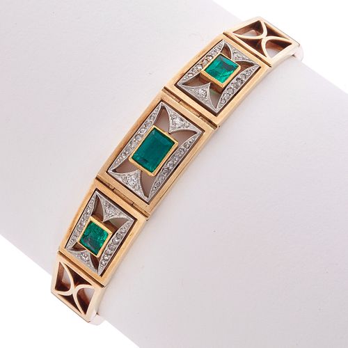 Art Deco Emerald, Diamond, 14k, Platinum Bracelet