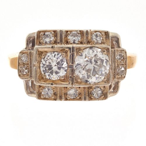 Art Deco Diamond, 14k Yellow Gold Ring
