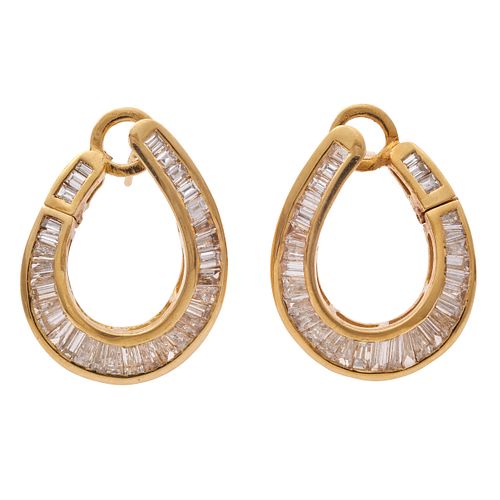Pair of Diamond, 18k Yellow Gold Earrings
