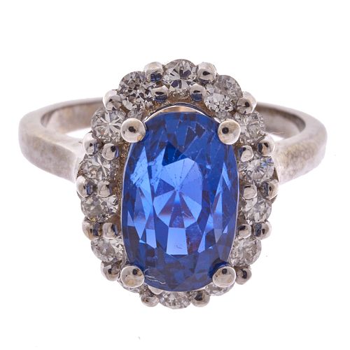Natural Ceylon Sapphire, Diamond, 14k White Gold Ring
