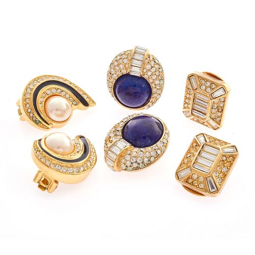 Three Pairs of Vintage Gold-Tone Ear Clips, Christian Dior