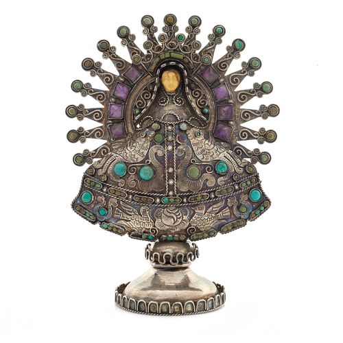 Matilde Poulat, Mexican Amethyst, Turquoise, Sterling Silver Madonna