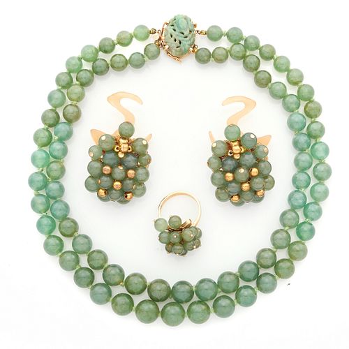 Vintage Jade, Aventurine, 14k Jewelry Suite