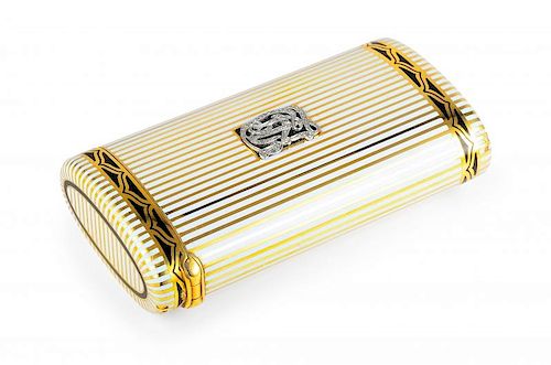 A Cartier Enamel and Diamond Gold Box
