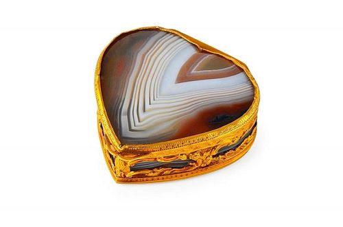 An Agate and Gold Pill Box
