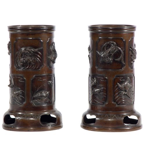 Pair Japanese Bronze Vases