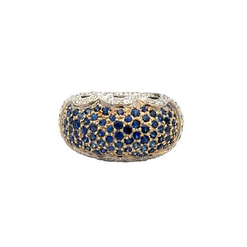 Bombe 14k Gold Ring with Diamonds & Sapphires