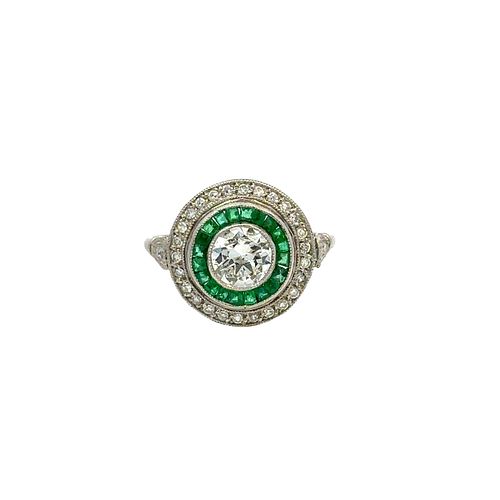 1.80 Ctw in Diamonds & Emeralds Platinum Target Ring