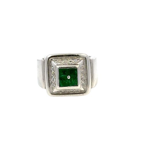 Retro 18k Gold Ring with Diamonds & Emeralds