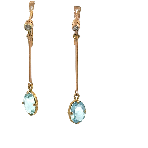 Antique 18k Gold Earrings with Diamonds and Aquamarines