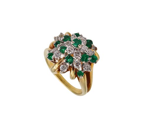 Cocktail Ring In 18Kt Gold With 2.31 Ctw Ii Emeralds & Diamonds