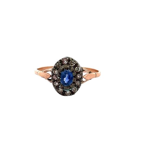 Sapphire & Diamonds Cocktail Ring in 14k Gold and Silver