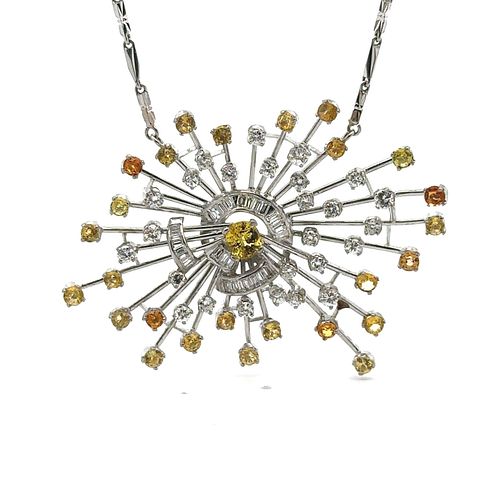 8.90 Ctw in Sapphires and Diamonds Platinum Pendant Necklace
