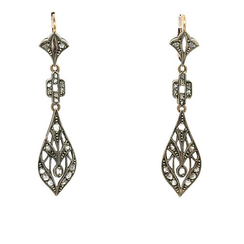 Victorian Drop  Earrings with Diamonds in 18k Gold